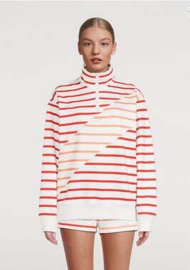 Solid & Striped Women's Half-Zip Pullover Sweatshirt Red & White Stripes